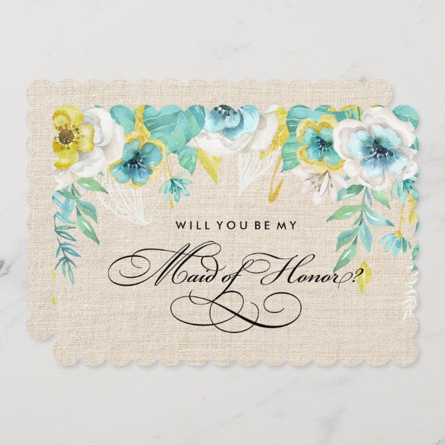 Convite Você será minha Madrinha de casamento? Floral de A (Frente/Verso)