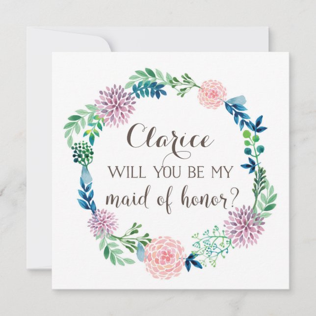 Convite Você será minha madrinha de casamento, flores, aqu (Frente)
