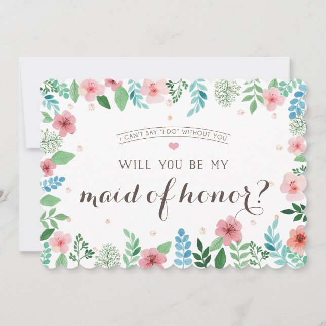 Convite Você será minha madrinha de casamento, flores de a (Frente)