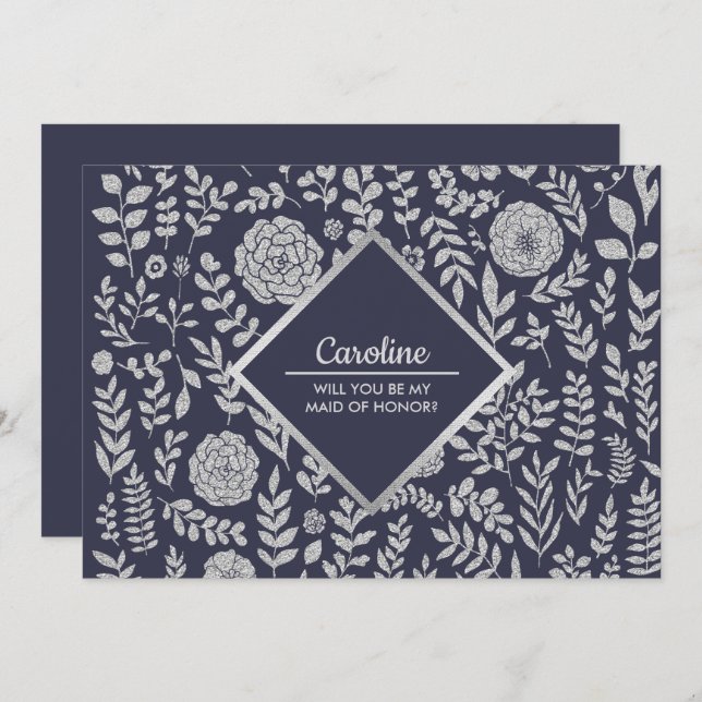 Convite Você será minha Madrinha de casamento? Marinho Blu (Frente/Verso)