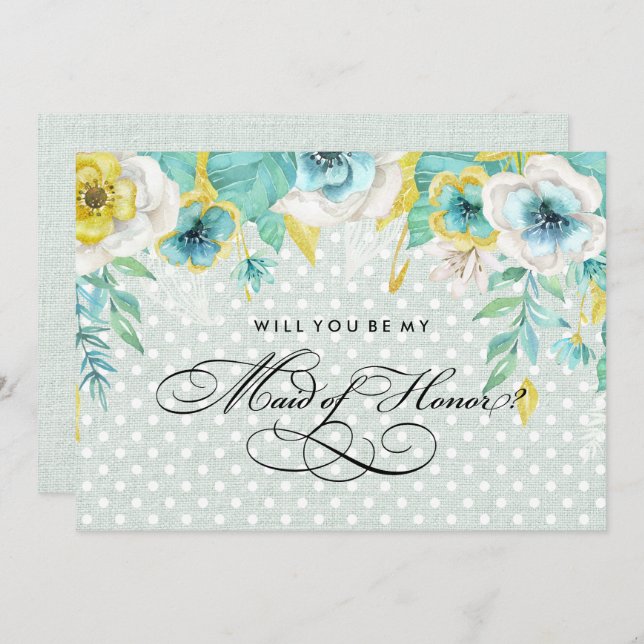 Convite Você será minha Madrinha de casamento? Mint Floral (Frente/Verso)