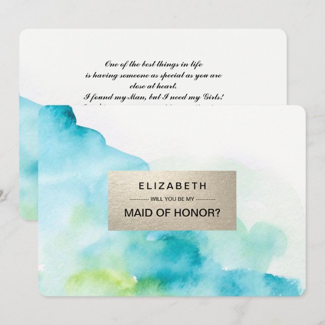 Convite Você será minha Madrinha de casamento? Modern Wate (Frente/Verso)