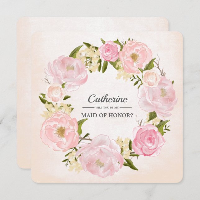 Convite Você será minha Madrinha de casamento? Peônias cor (Frente/Verso)