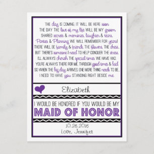 Convite Você será minha Madrinha de casamento? Poema Roxo/