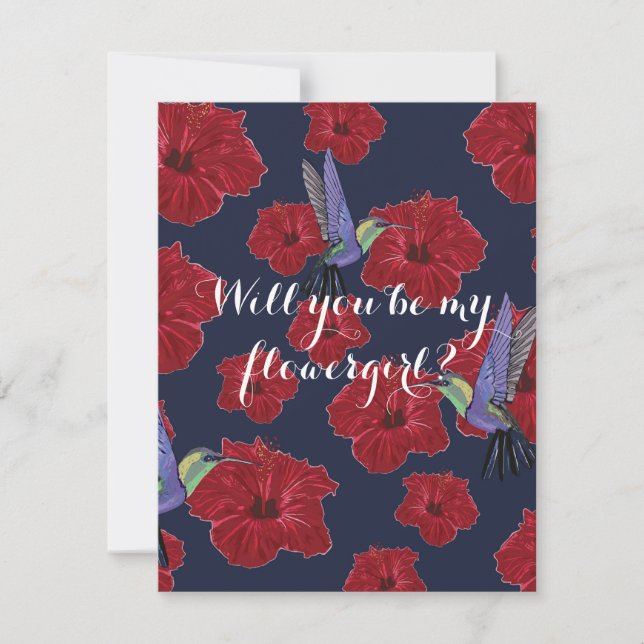 Convite Você será minha menina das flores Hummingbirds Hib (Frente)