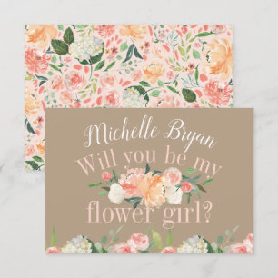 Convite Você será minha Menina das Flores Rosa Floral Prim