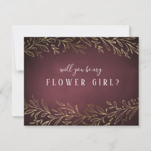 Convite Você será minha menina de flores dourado bordô bot