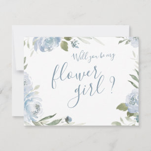 Convite Você será minha menina de flores dusty blue floral