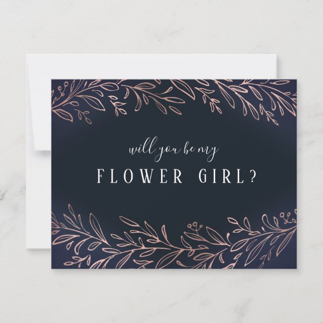 Convite Você será minha menina de flores em rose gold botâ (Frente)