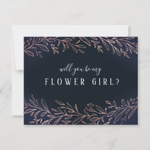 Convite Você será minha menina de flores rosa ouro botânic