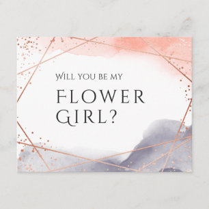 Convite Você será minha menina de flores rosa ouro geométr
