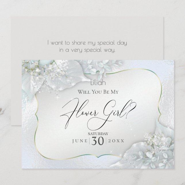 Convite Você Será Minha Menina Flor, Icy Blue Shimmer? (Frente/Verso)