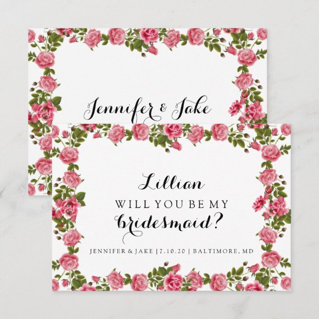 Convite Você Será Minha Placa De Bridesmaid - Rosas (Frente/Verso)