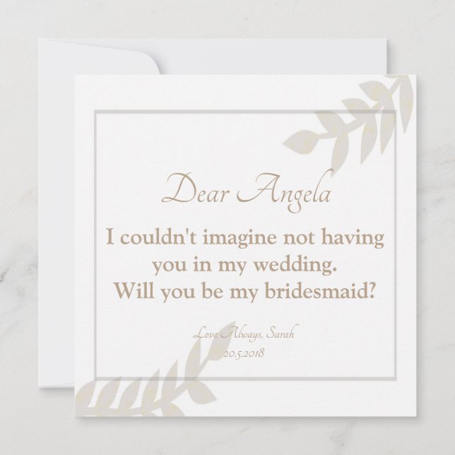 Convite Você Será Minha Placa Floral De ouro De Bridesmaid (Verso)