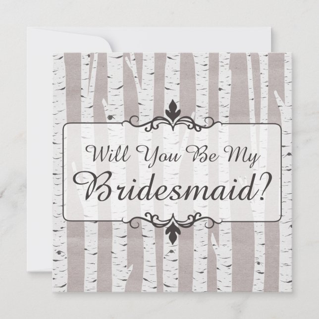 Convite Você Será Minha Porta-Voz? Birch Tree Rustic Wood (Frente)