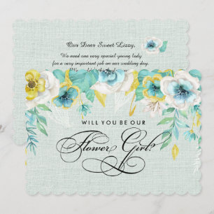 Convite Você será nossa Menina das Flores? Floral Amarelo 