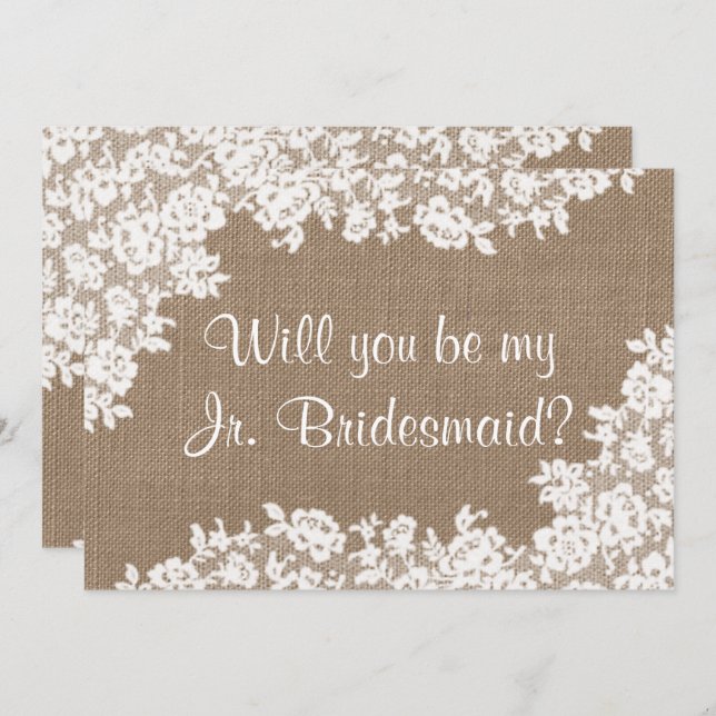 Convite Você Vai Ser Meu Jr. Bridesmaid Rustic Burlap & La (Frente/Verso)