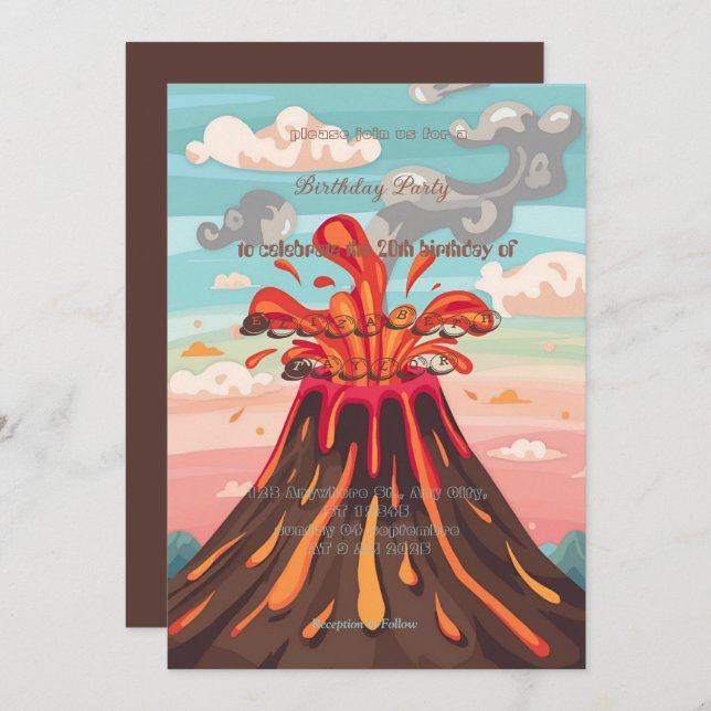 Convite Volcano Birthday Invitation Party Fun (Frente/Verso)