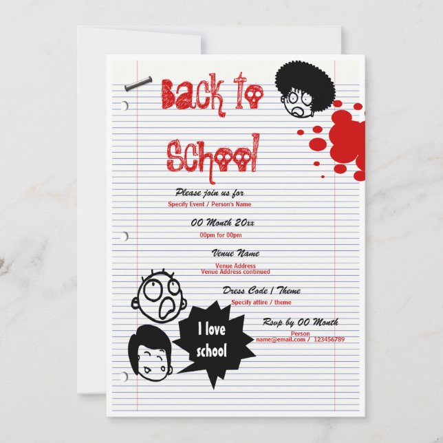 Convite "Voltar à escola" festa de diversão "Reunião escol (Frente)
