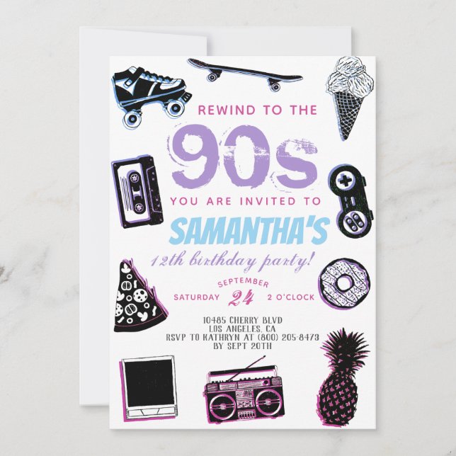 Convite Voltar ao aniversário dos anos 90 (Frente)