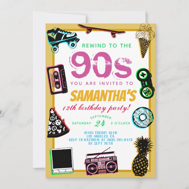 Convite Voltar ao Aniversário dos anos 90 (Frente)