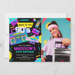 Convite Voltar aos anos 90 Foto Neon Moderno Retro Anivers