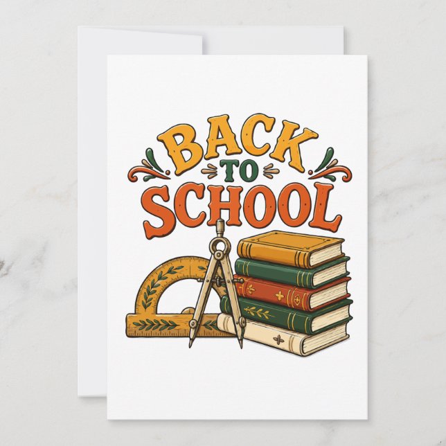 Convite Voltar às Escolas Livros e Suprimentos Vintage (Frente)