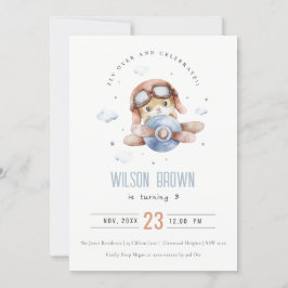 Convite Voo Azul Fresco Sobre Avião Animal Ursinho Anivers