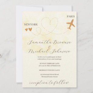 Convite Voo de destino no estrangeiro casamento amarelo