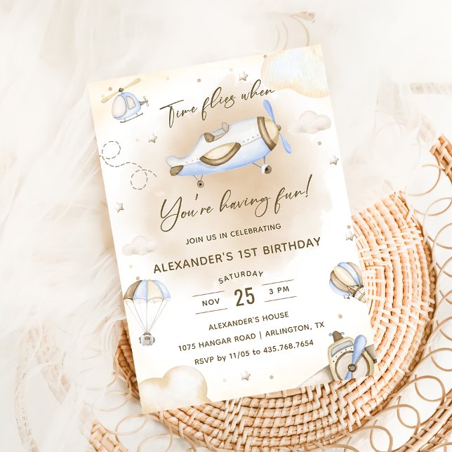 Convite Voo de Tempo Avião Primeira Festa de aniversário (Criador carregado)