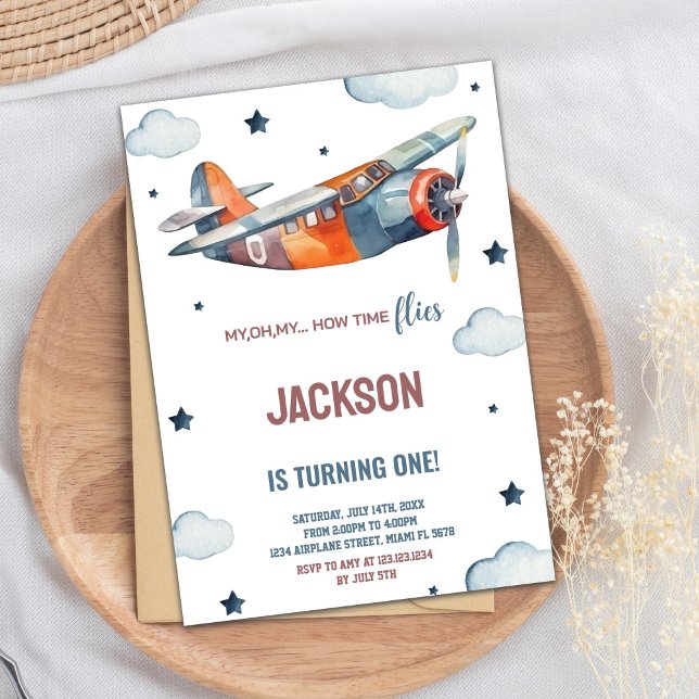 Convite Votos de Aniversário do Avião Laranja (Orange Airplane Birthday Invitations)