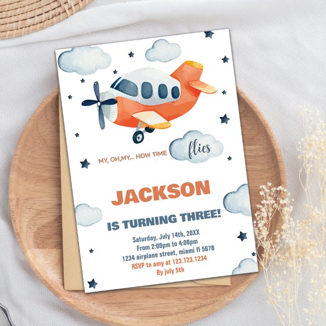 Convite Votos de Aniversário do Avião Laranja (Orange Airplane Birthday Invitations)