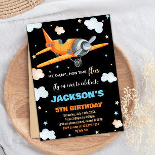 Convite Votos de Aniversário do Avião Laranja Negro BK
