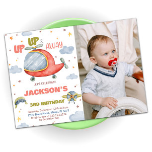 Convite Votos de aniversário do avião Verde com foto