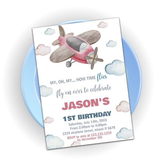 Convite Votos de Aniversário do Avião Vermelho Castanho (Airplane Birthday Invitations Brown Red)