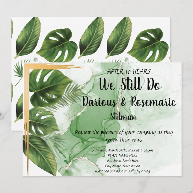 Convite Votos de Renovação do Casamento Tropical de Palma (Frente/Verso)