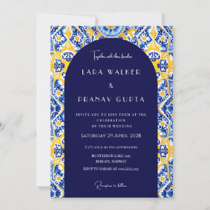 Convite Votos Psicodélicos: Casamento Groovy de Azulejos A
