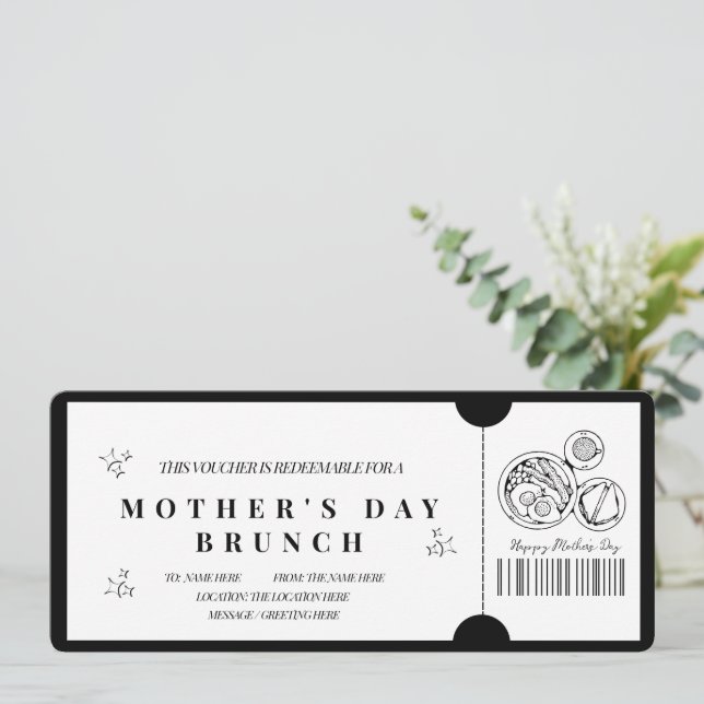 Convite Voucher de Brunch do Dia das Mães Minimalista e Ou (Em pé/Frente)