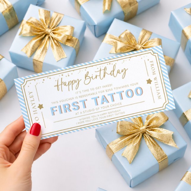 Convite Voucher de Presente de Aniversário de Primeira Tat (Criador carregado)