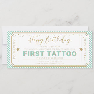 Convite Voucher de Presente de Aniversário de Primeira Tat