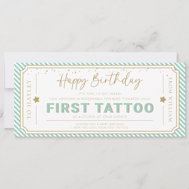 Convite Voucher de Presente de Aniversário de Primeira Tat (Frente)