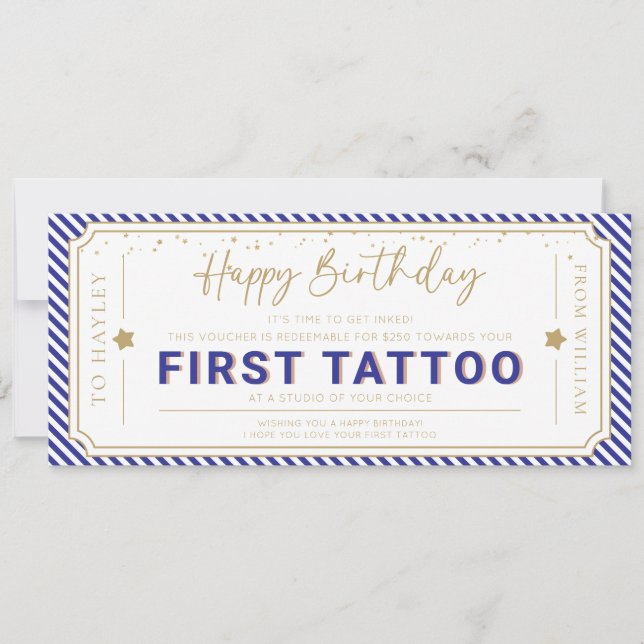 Convite Voucher de Presente de Aniversário Primeira Tatuag (Frente)