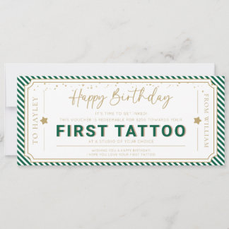 Convite Voucher de Presente de Aniversário Primeira Tatuag