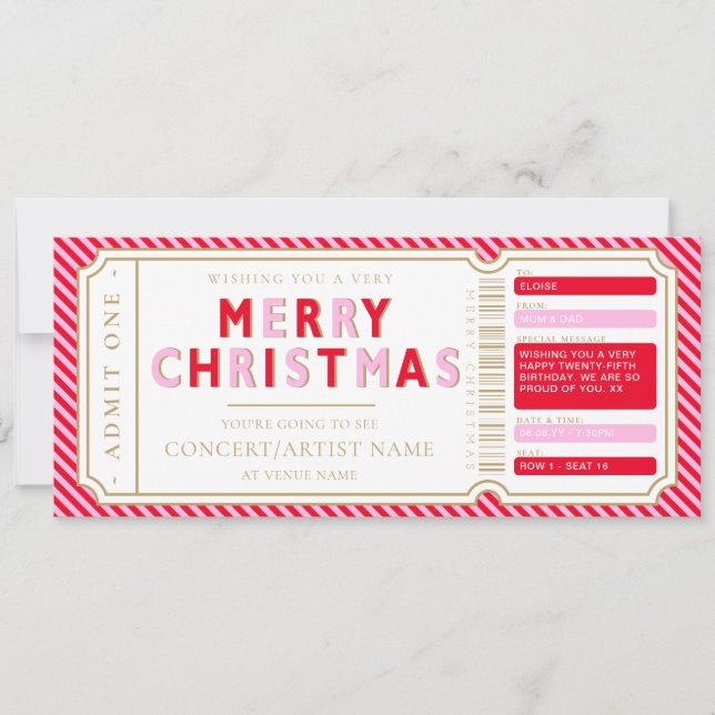 Convite Voucher de Presente de Bilhete de Natal Cor-de-Ros (Frente)