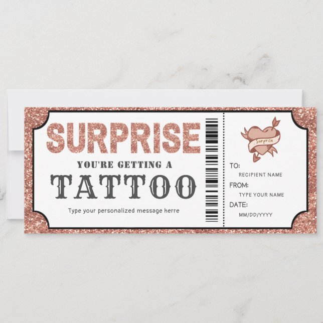 Convite Voucher de presente de tatuagem em Rose Gold pesso (Frente)