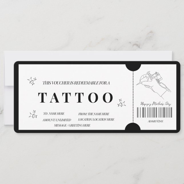 Convite Voucher de Tatuagem Minimalista Ousada (Frente)