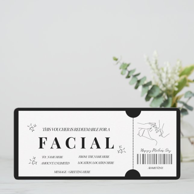 Convite Voucher de Tratamento Facial Minimalista Ousado (Em pé/Frente)