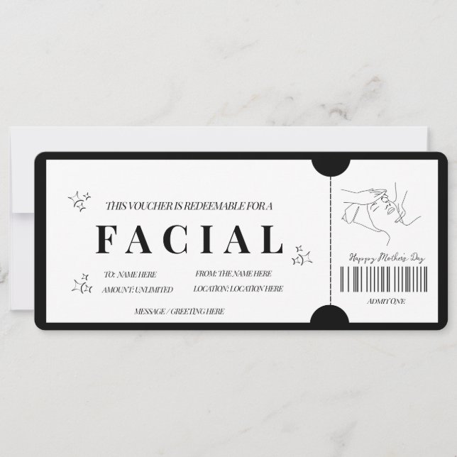 Convite Voucher de Tratamento Facial Mínimo Negrito (Frente)