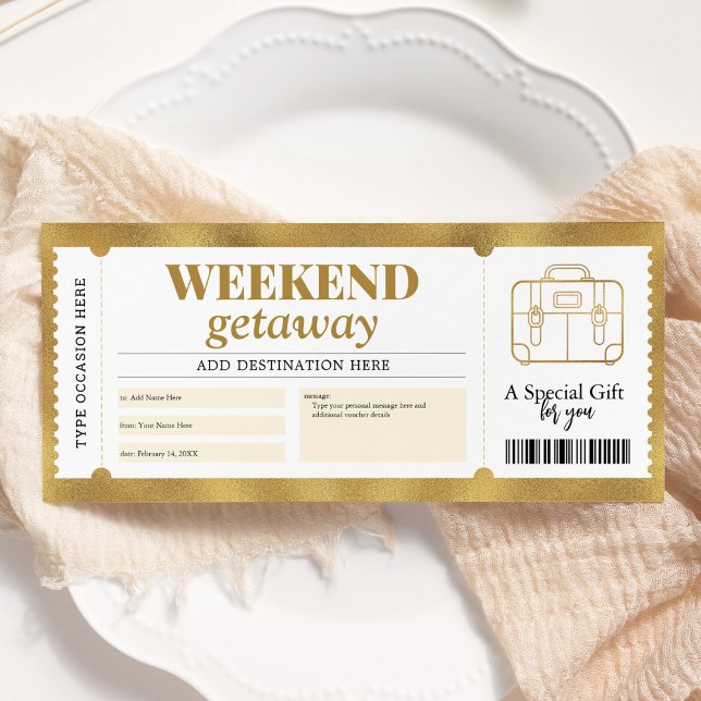 Convite Voucher Dourado de Viagem de Presente de Getaway n (Criador carregado)