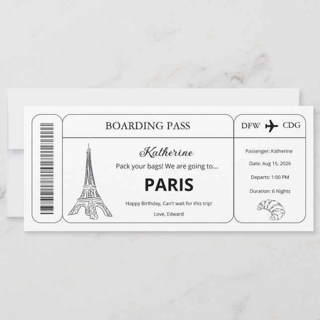 Convite Voucher Personalizado, Passagem de Embarque para V (Frente)